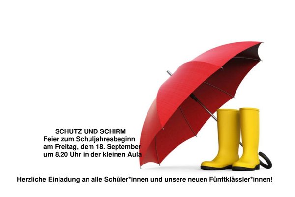 Einladung mit einer Grafik mit Gummistiefeln und Regenschirm